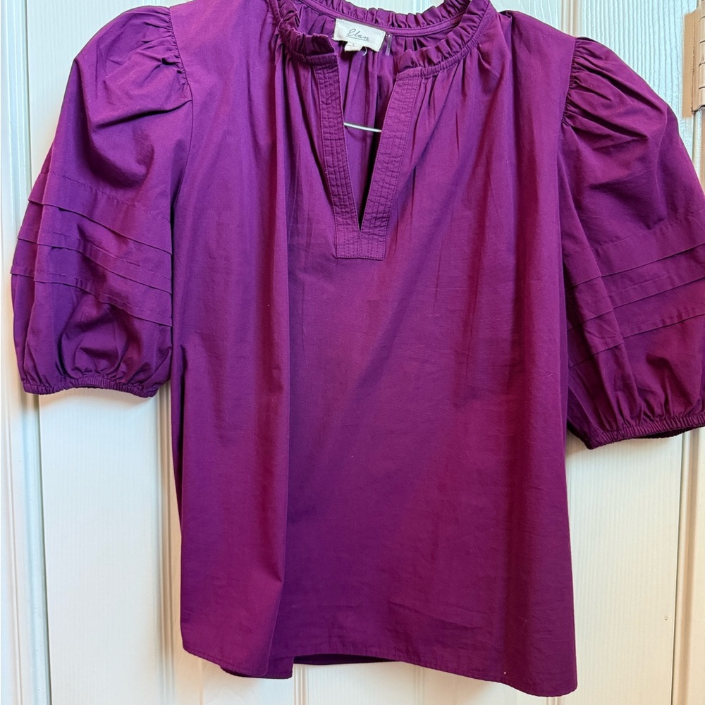 Elan Magenta Blouse with Puff Sleeves